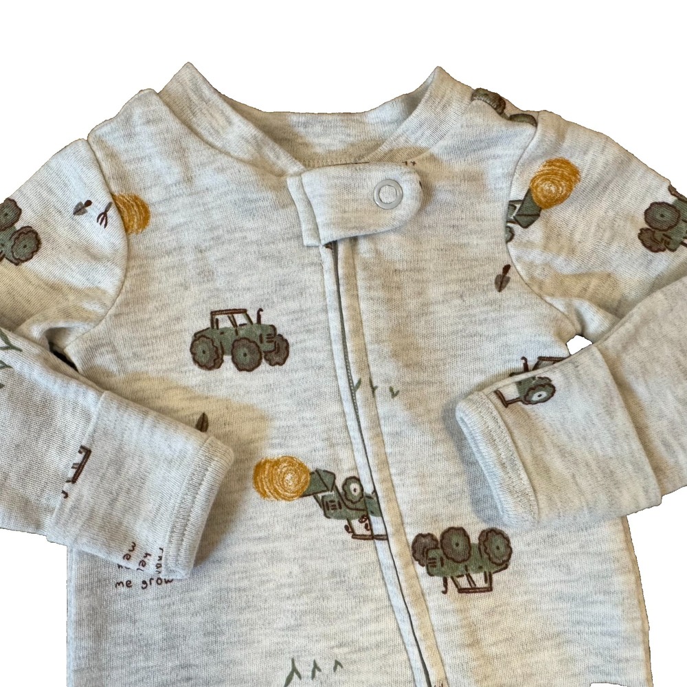 Carters Preemie Baby Boy Sleeper Romper Outfit Zipper Hay Bale Tractor Farm Grow